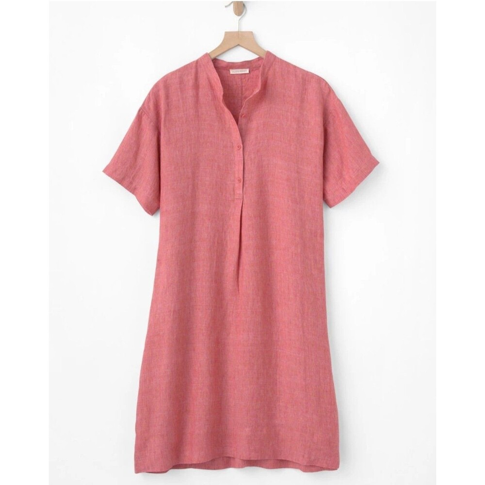 Eileen Fisher Organic Linen Coral Shirt Dress Short Sleeve M Pockets Délavé